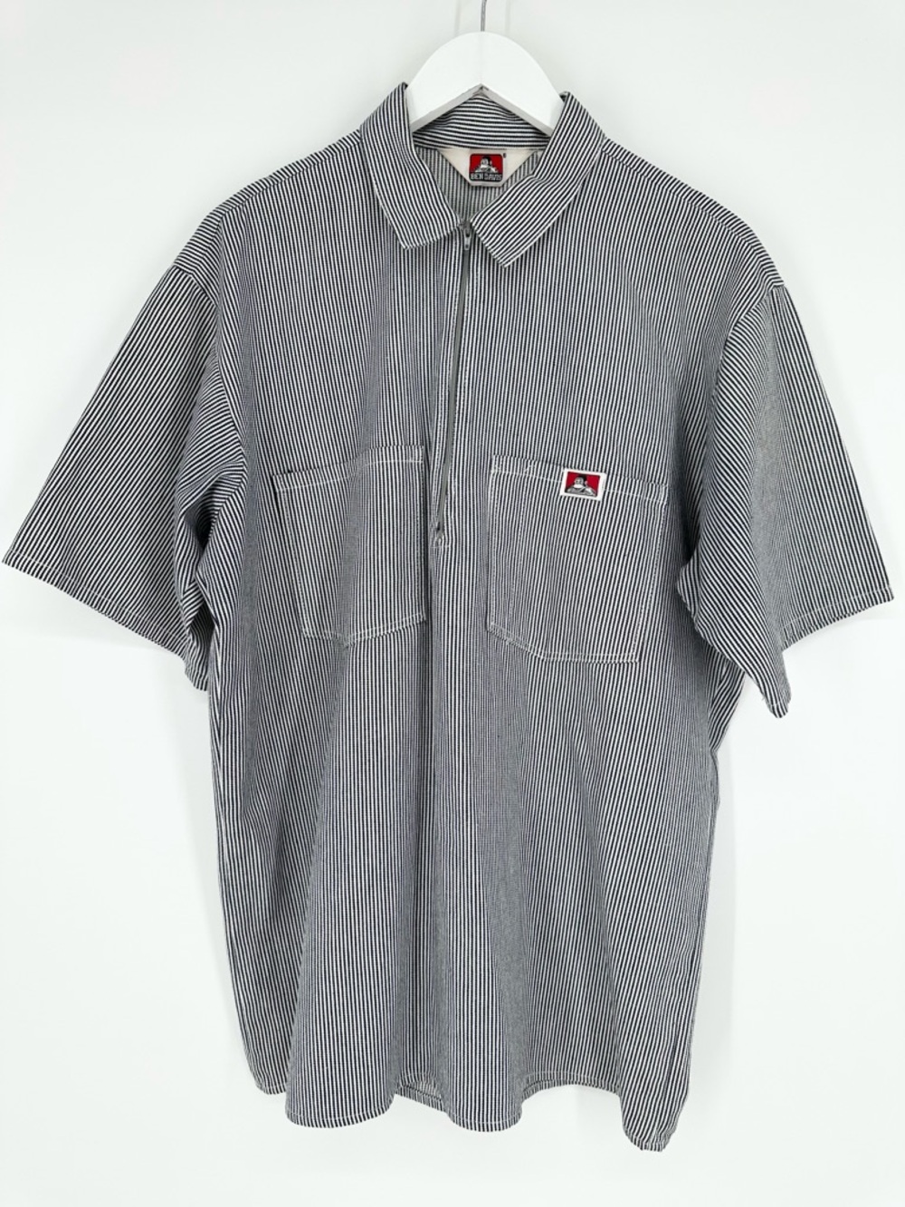 Vintage Ben Davis Work Shirt Mens 1/4 Zip Hickory Stripe Gray Made in USA